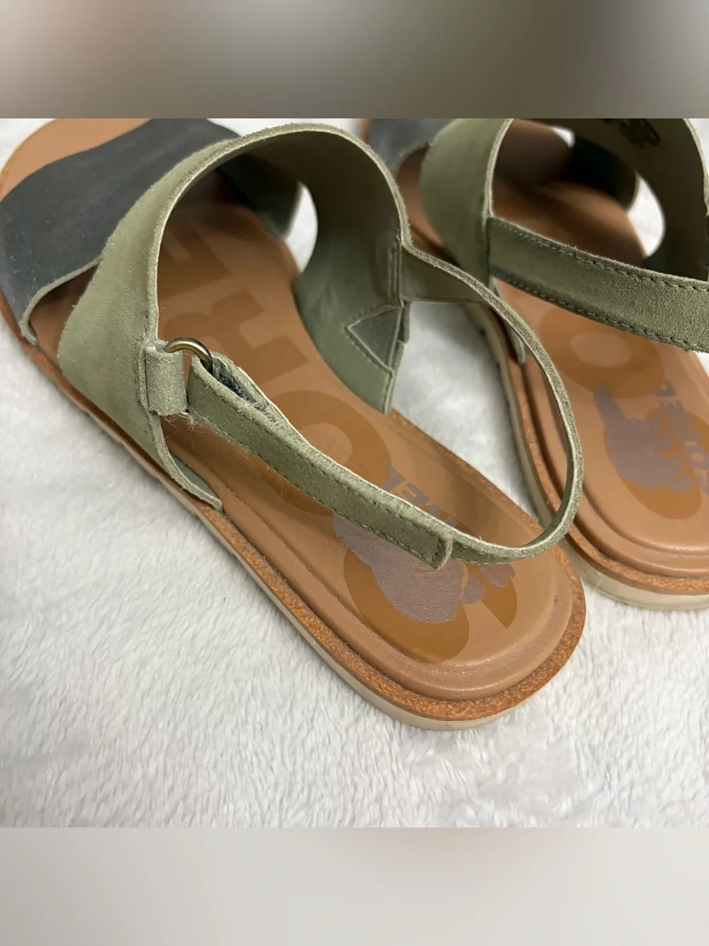 Sorel Ella II Slingback Sandals Safari/ Shade Genuine Leather Open Toe SIZE 9